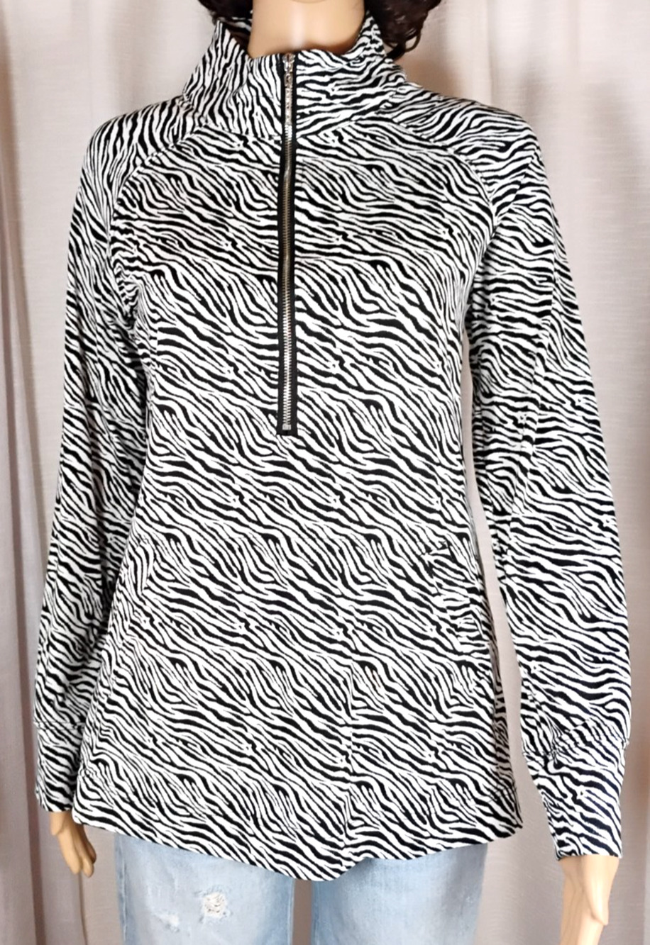 Lulu B Zebra Stripe Half Zip Raglan Top Stretch Athleisure Mob Wife Baddie XS